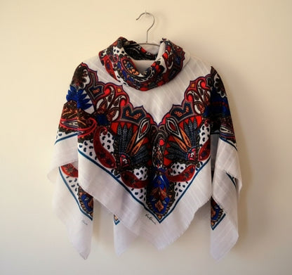 Vintage Gim Renoir White Multicoloured Large Paisley Scarf