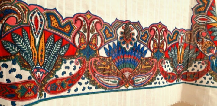 Vintage Gim Renoir White Multicoloured Large Paisley Scarf