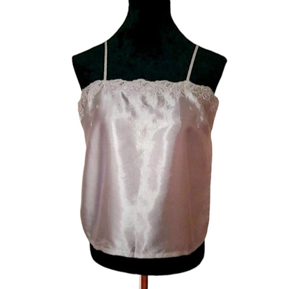 White Satin Floral Embroidred Vintage 90s Camisole Top
