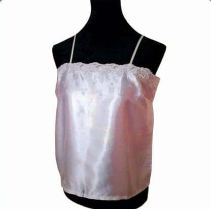 White Satin Floral Embroidred Vintage 90s Camisole Top