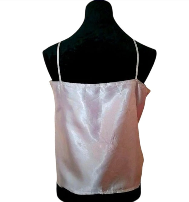 White Satin Floral Embroidred Vintage 90s Camisole Top