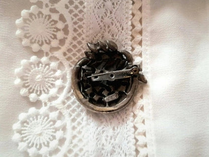 Vintage 1960s Silver Turquoise Bead Leaf Brooch