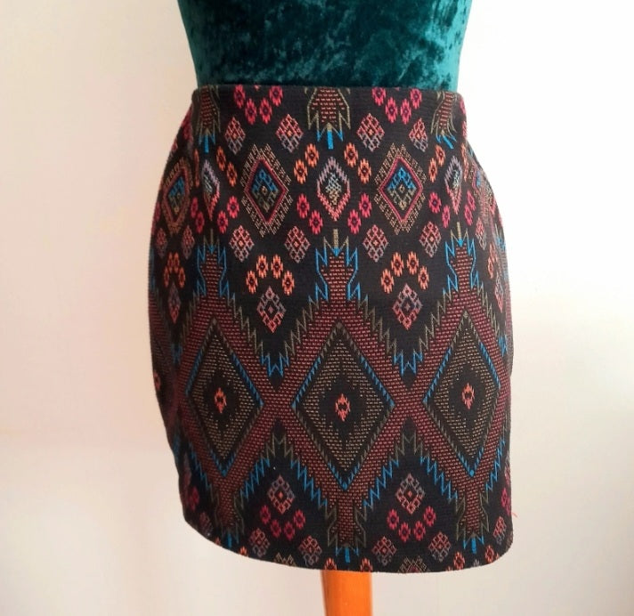 Vintage Y2K NEW LOOK Multicoloured Embroidered Skirt