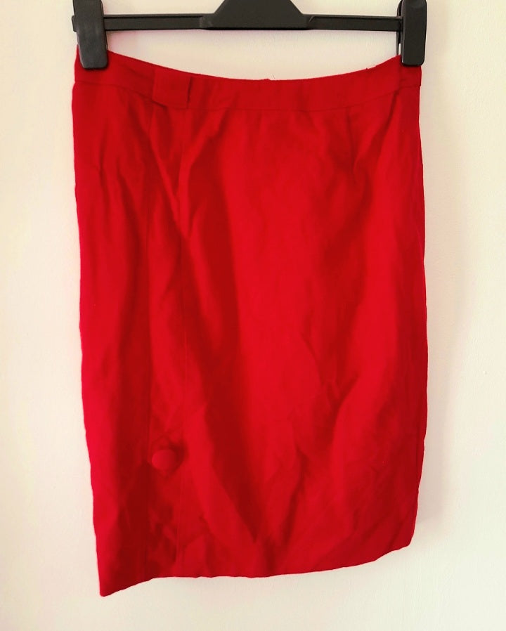 Vintage 1960s Pillar Box Red Wool Button Skirt