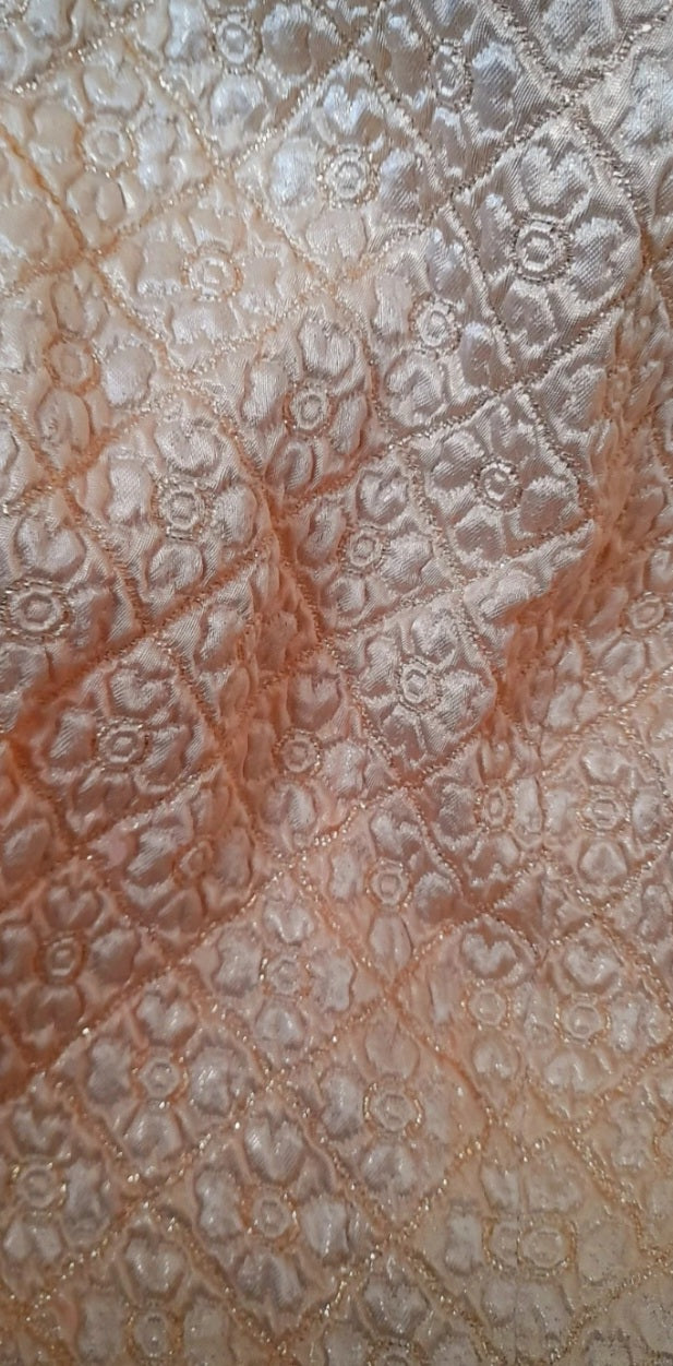 Vintage 1960s Evelyn Kleider Cream Gold Satin Quilt Flower Mini Dress