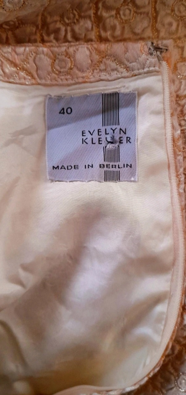 Vintage 1960s Evelyn Kleider Cream Gold Satin Quilt Flower Mini Dress