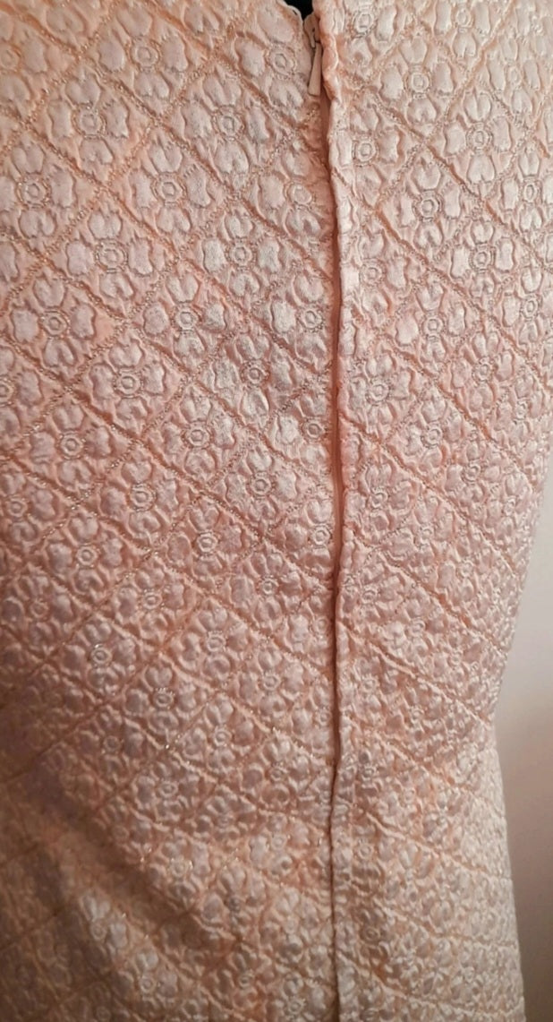 Vintage 1960s Evelyn Kleider Cream Gold Satin Quilt Flower Mini Dress