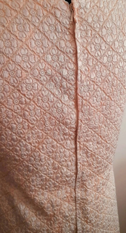 Vintage 1960s Evelyn Kleider Cream Gold Satin Quilt Flower Mini Dress