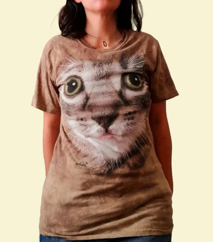 Vintage THE MOUNTAIN Cute Kitty Bleach Dye Cotton T-Shirt