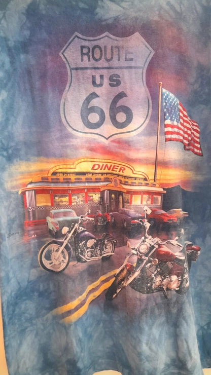 THE MOUNTAIN Vintage Light Blue Bleach Dye Route 66 Diner T-Shirt