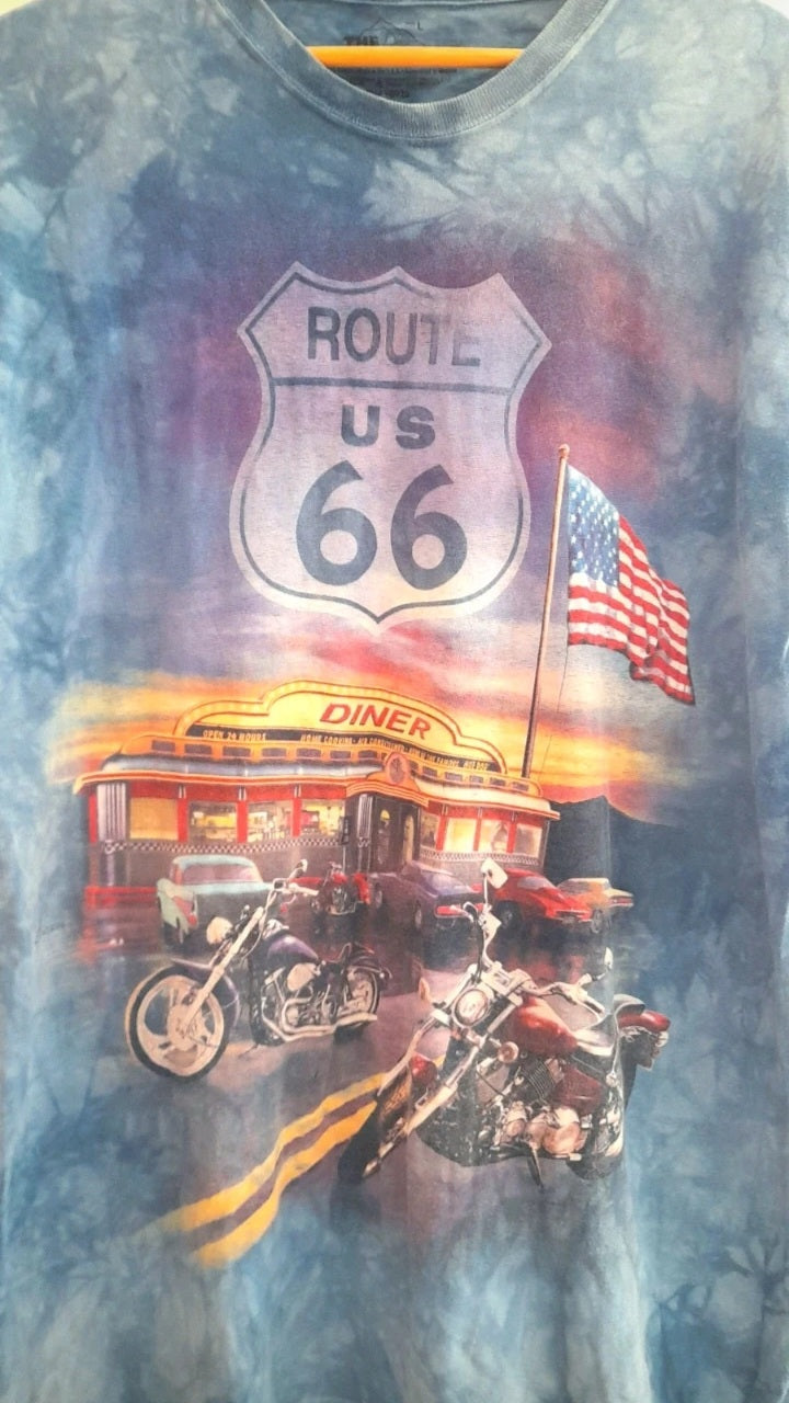 THE MOUNTAIN Vintage Light Blue Bleach Dye Route 66 Diner T-Shirt
