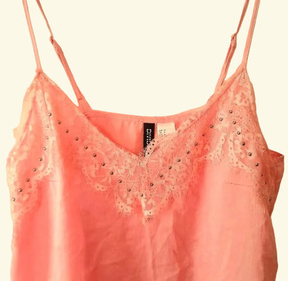 Vintage Y2K Pink Silky Lace Silver Studded Camisole top