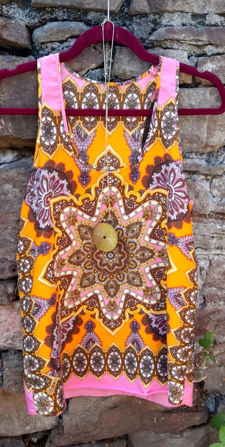 Handsewn Vintage Boho Sleeveless Paisley Mandala Top