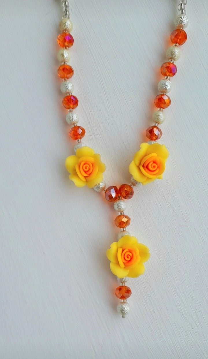 Cut Glass Polymer Flower Upcycled Vintage Bead Necklace