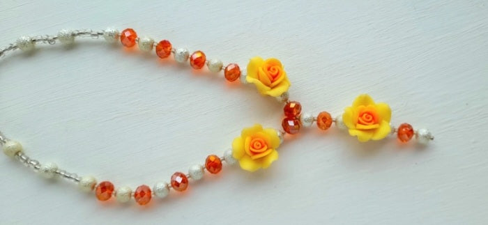 Cut Glass Polymer Flower Upcycled Vintage Bead Necklace
