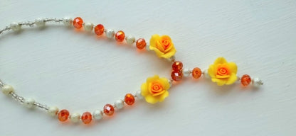 Cut Glass Polymer Flower Upcycled Vintage Bead Necklace