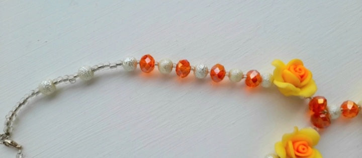Cut Glass Polymer Flower Upcycled Vintage Bead Necklace