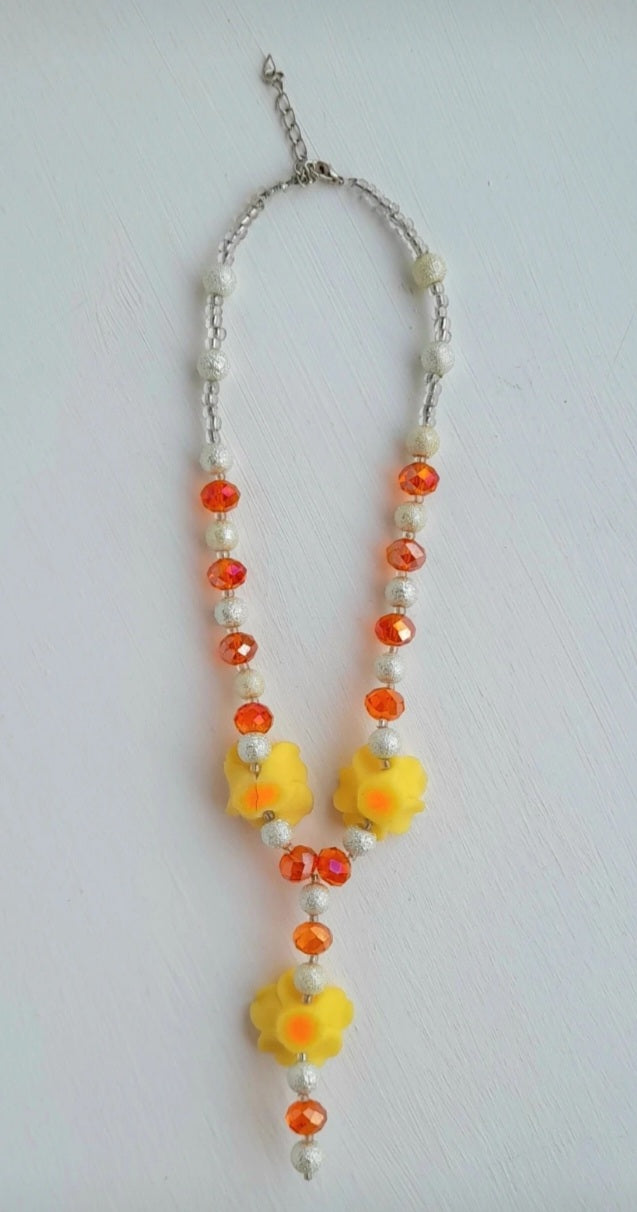 Cut Glass Polymer Flower Upcycled Vintage Bead Necklace