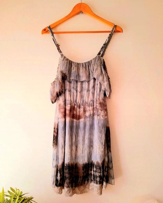 Vintage Tie Dye Ombre Chiffon Crochet Dress