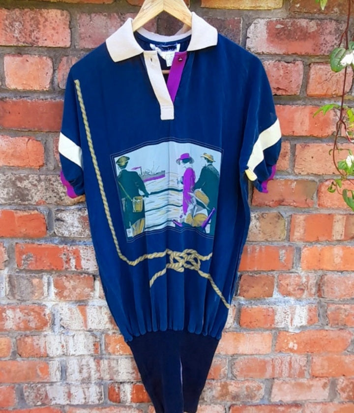 Vintage 80s Silky Rib Knit Sports Polo Shirt Dress