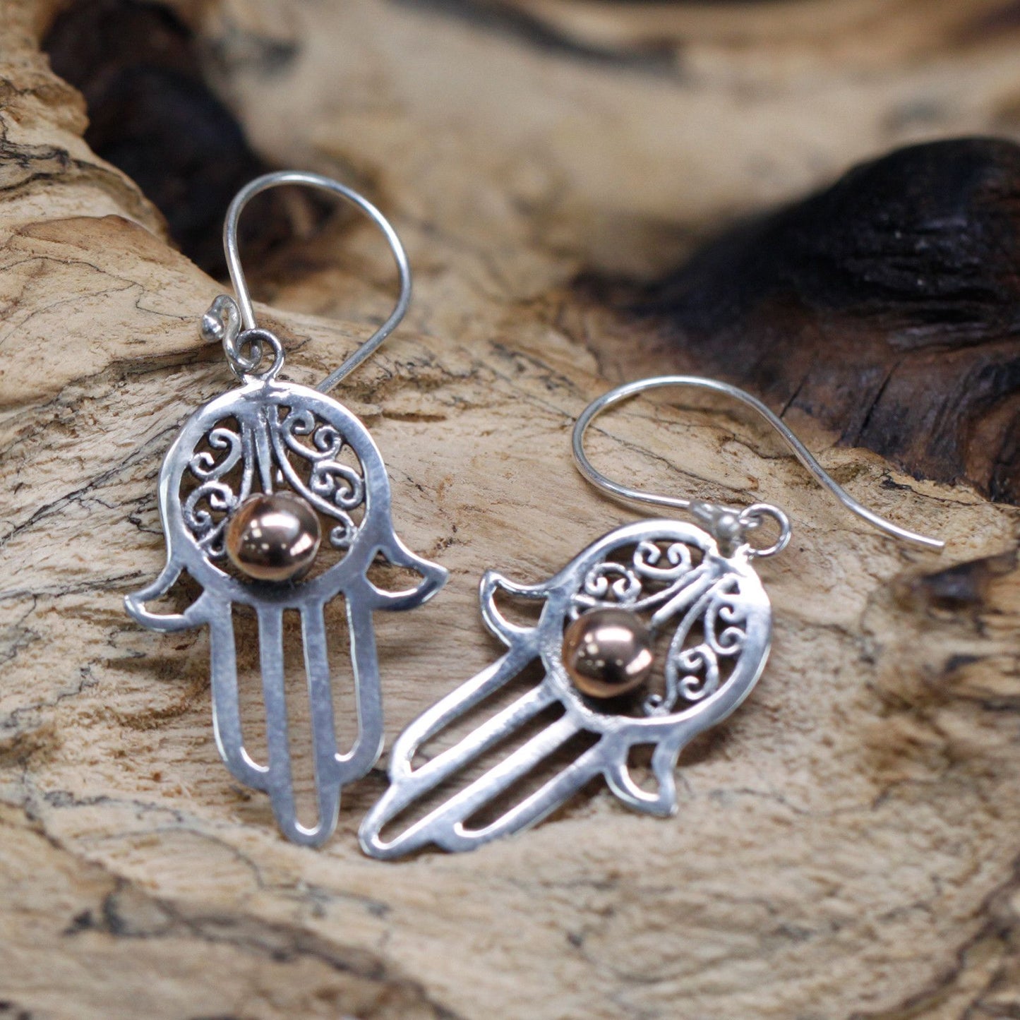 Silver & Gold Hamsa Drop Earrings