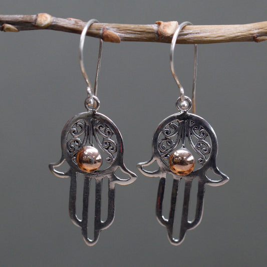 Silver & Gold Hamsa Drop Earrings