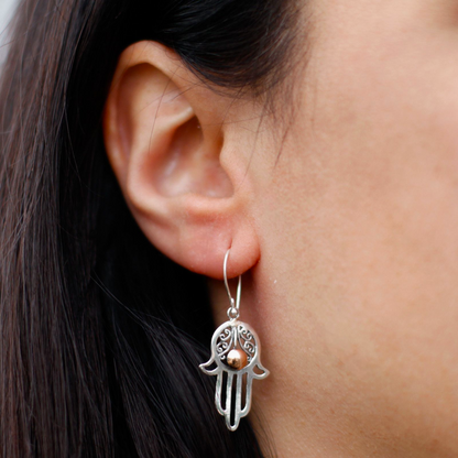 Silver & Gold Hamsa Drop Earrings