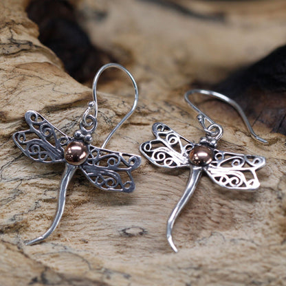 Silver & Gold Dragonfly Earrings