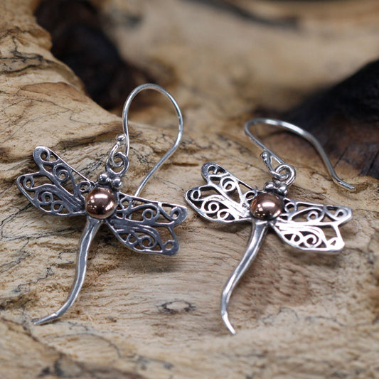 Silver & Gold Dragonfly Earrings