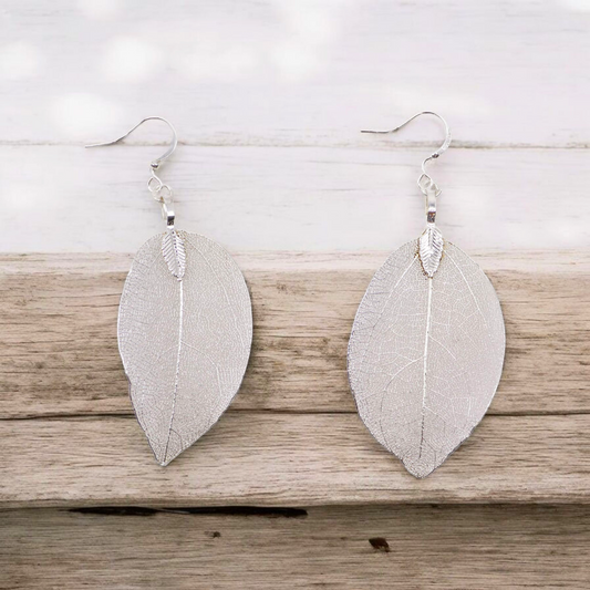 Silver Bravery Leaf Drop Earrings