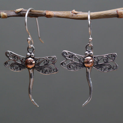 Silver & Gold Dragonfly Earrings