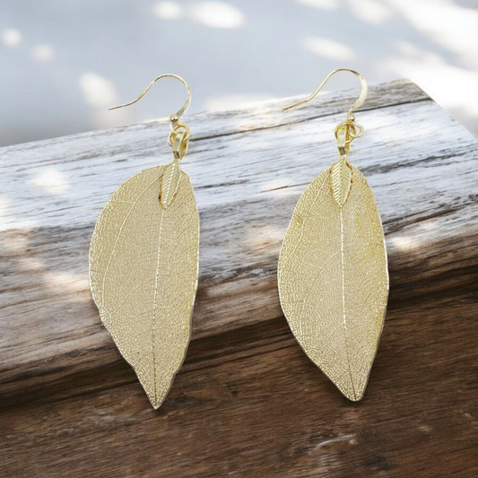 Gold Bravery Leaf Drop Earrings