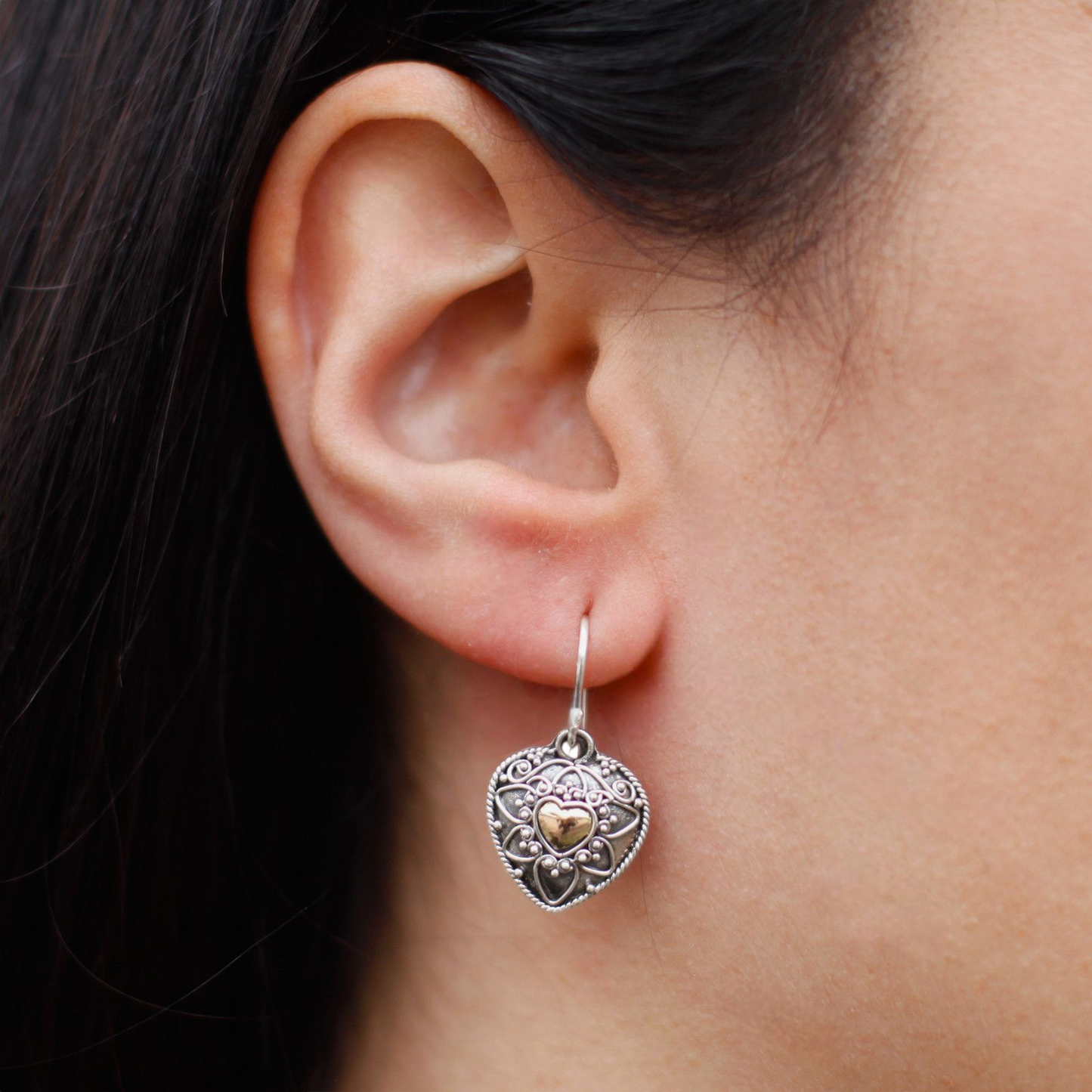 Silver & Gold Mandala Heart Earrings