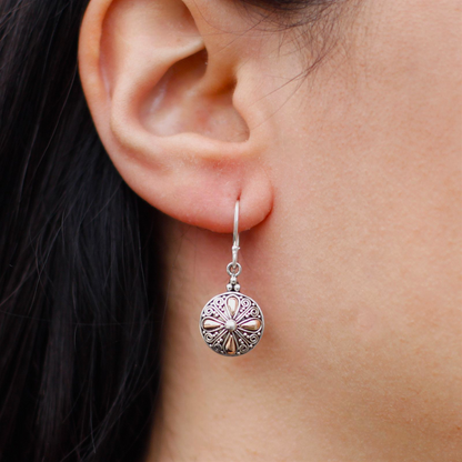 Silver & Gold Round Flower Earrings