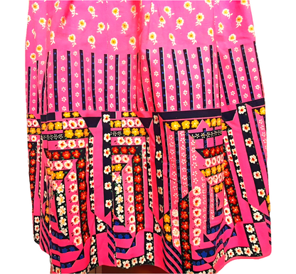 Vintage 1950s Pink Floral Patchwork Quilt Print Cotton Midi Skirt