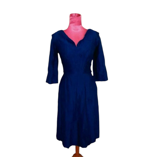 Vintage 1950s SUSAN SMALL Sapphire Linen Dress