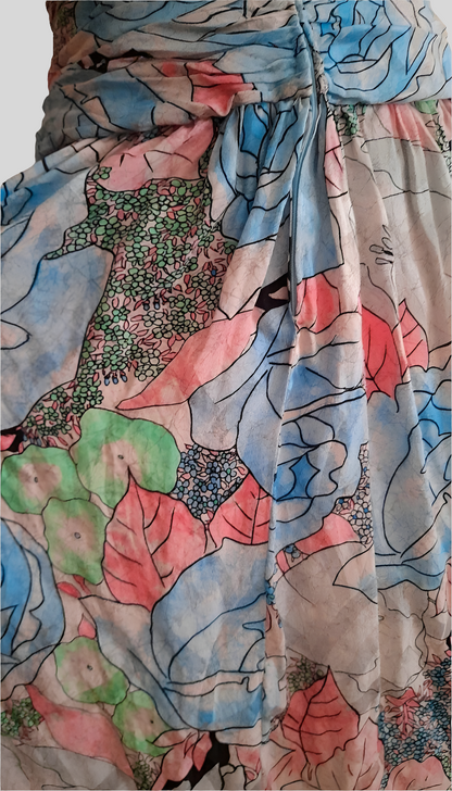 Vintage 80s Retro Pastel Flower Rouched Dress