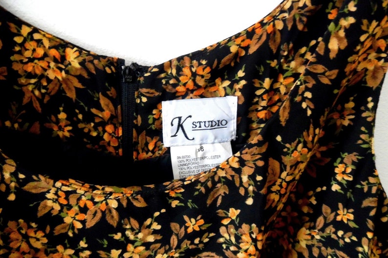 Vintage Black Orange Bouquet Chiffon Dress