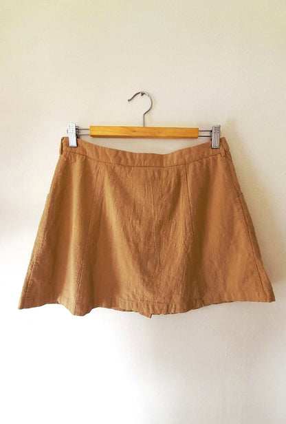 Vintage IJOAH Camel Beige Button Flared Mini Skirt