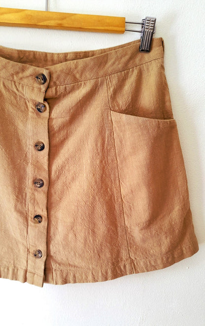 Vintage IJOAH Camel Beige Button Flared Mini Skirt