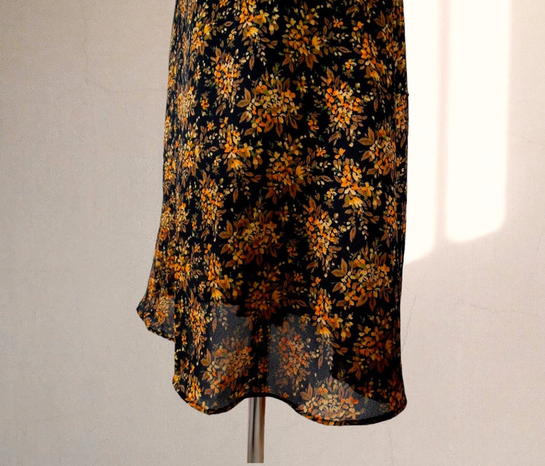 Vintage Black Orange Bouquet Chiffon Dress