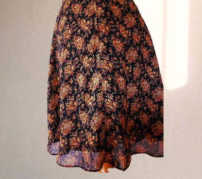 Vintage Black Orange Bouquet Chiffon Dress