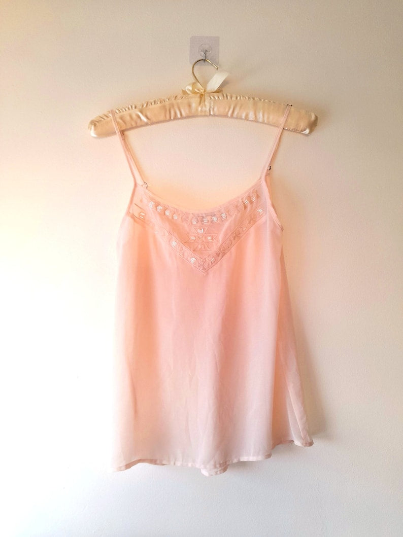 Pink Chiffon Beaded Vintage Camisole Top