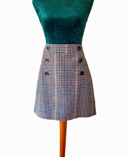 Vintage Y2K Tweed Check Button Mini Skirt