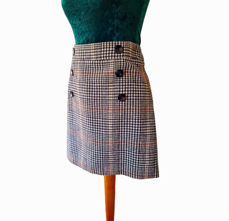 Vintage Y2K Tweed Check Button Mini Skirt