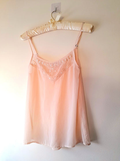 Pink Chiffon Beaded Vintage Camisole Top