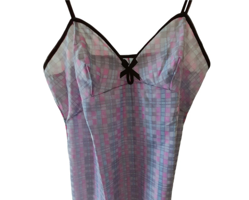 Vintage 70s Pink & Grey Check Camisole Dress