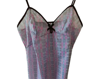 Vintage 70s Pink & Grey Check Camisole Dress
