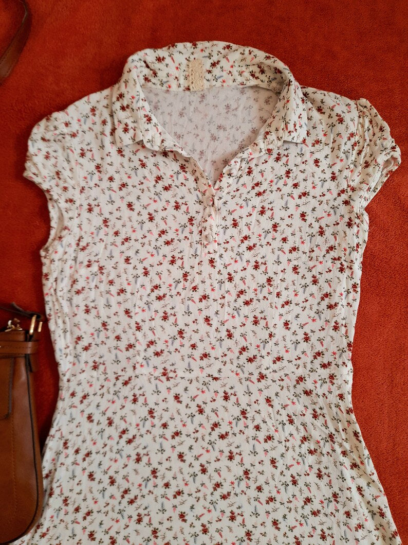 Vintage Y2K Roses & Lavender Flower Button Dress