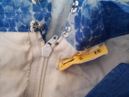 Vintage 70s Blue White Flower Chiffon Dress